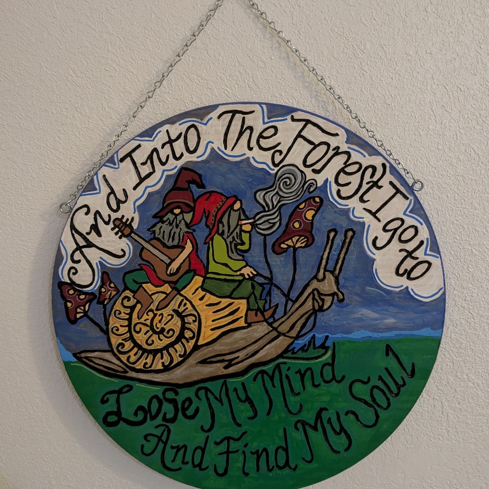 Wall Art ~ Wood Carved & painted 17.5 in. Across , 1 in. , Chain Link to hang.